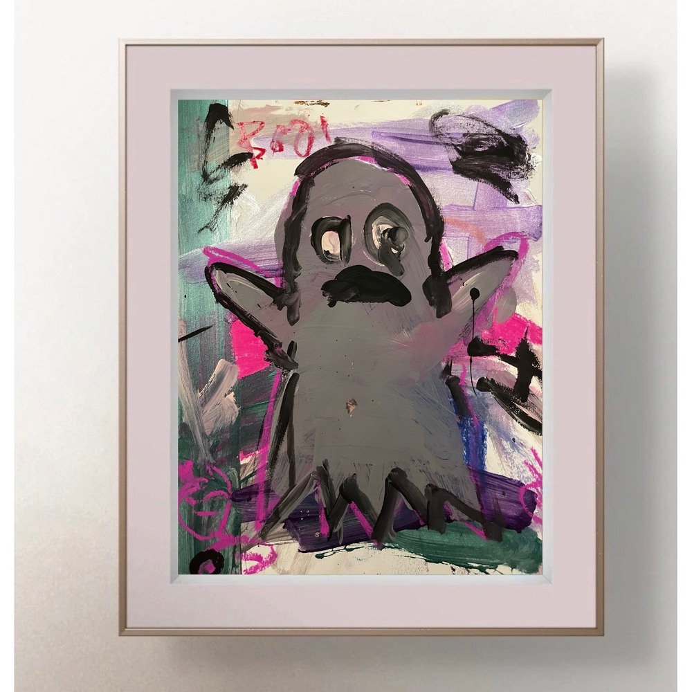 OMAN Original Ghost Painting Abstract Neo-Expressionist Street Art 9x12 on Paper